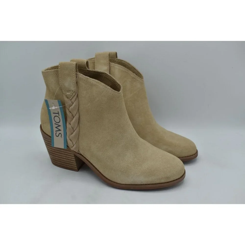 TOMS Womens Size 8 Constance Braided Oatmeal Suede‎ Western Booties Boots